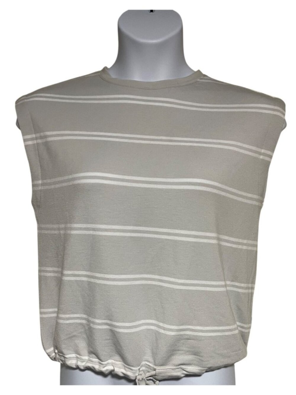 Cable & Gauge Studio Womens Beige Striped Drawstring Hem Sleeveless Top Size M